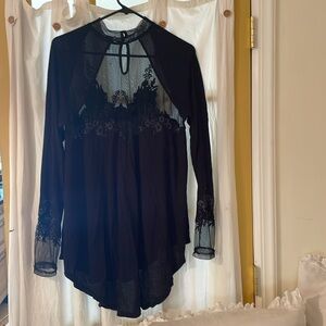 Free People long sleeve, lace, high neck, long top